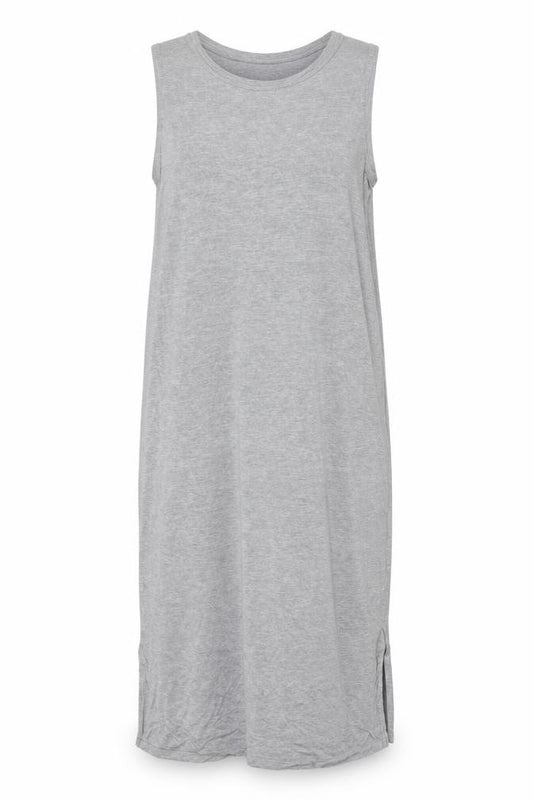 Front view of H&M women’s grey viscose tank dress, size M, round neck pullover