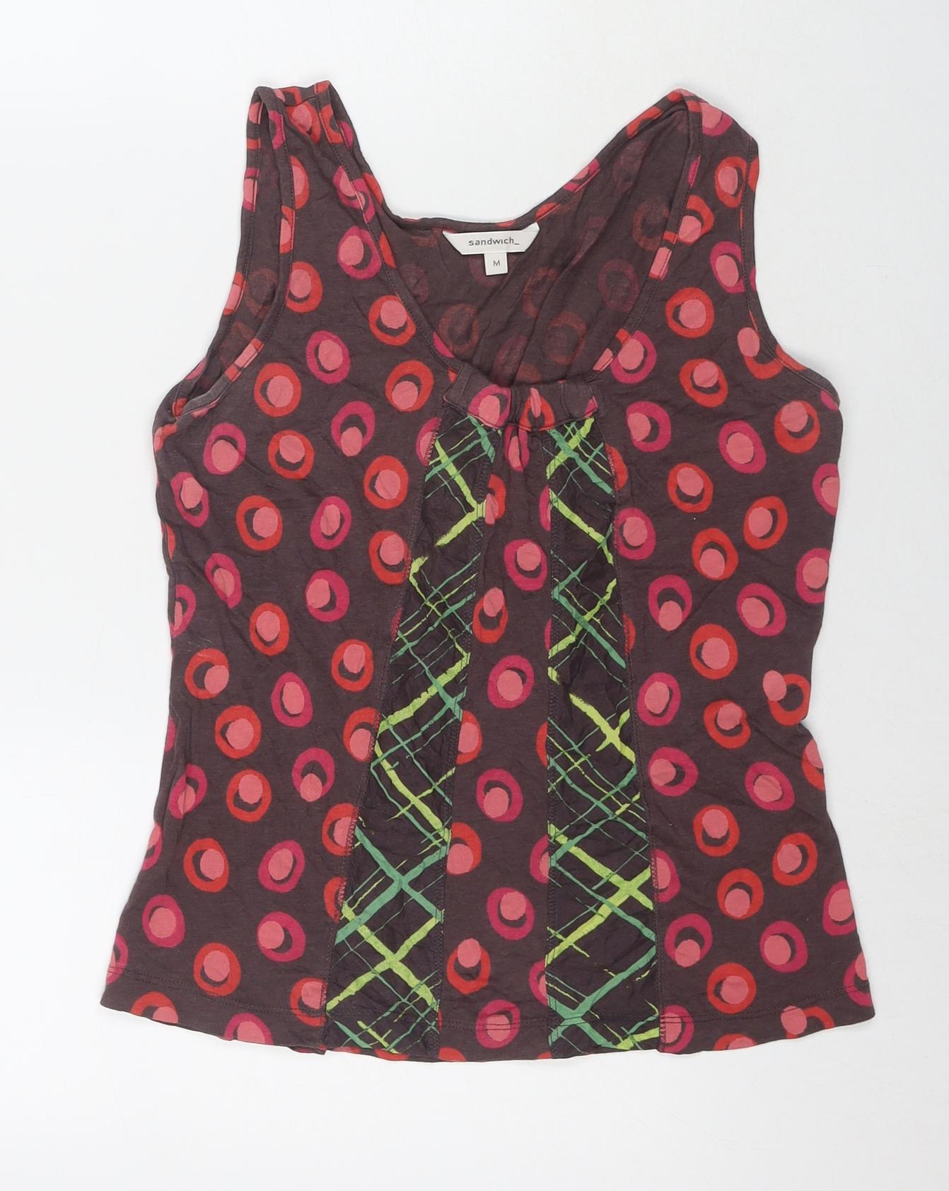 Sandwich Womens Multicoloured Geometric Polyester Basic Tank Size M Round Neck