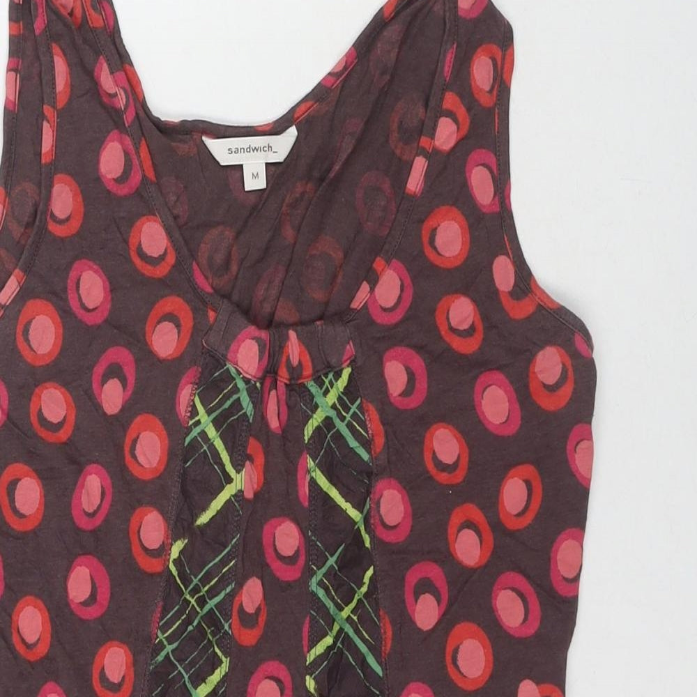Sandwich Womens Multicoloured Geometric Polyester Basic Tank Size M Round Neck