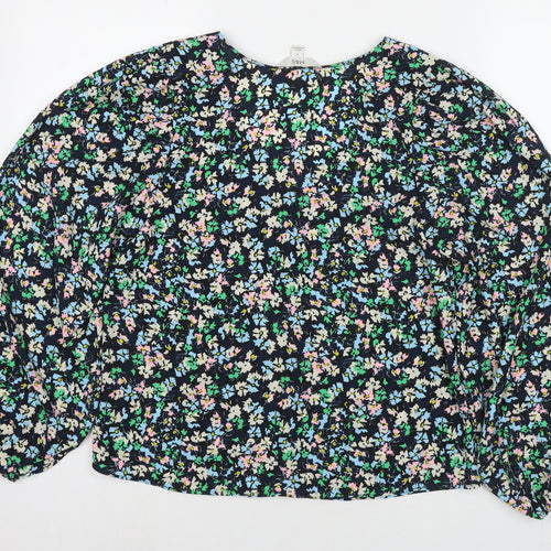 Marks and Spencer Womens Multicoloured Floral Polyester Basic Blouse Size 10 Round Neck