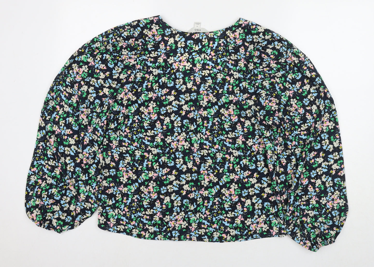 Marks and Spencer Womens Multicoloured Floral Polyester Basic Blouse Size 10 Round Neck