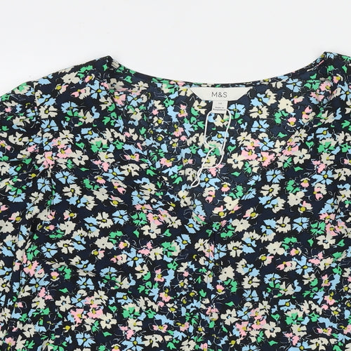 Marks and Spencer Womens Multicoloured Floral Polyester Basic Blouse Size 10 Round Neck