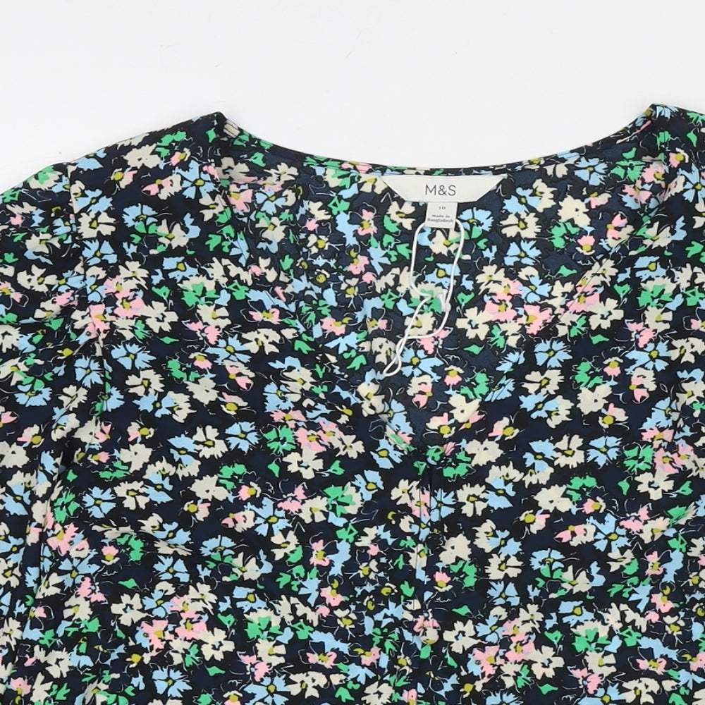 Marks and Spencer Womens Multicoloured Floral Polyester Basic Blouse Size 10 Round Neck