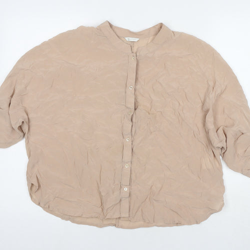 Poetry Womens Beige Silk Basic Button-Up Size 16 Round Neck