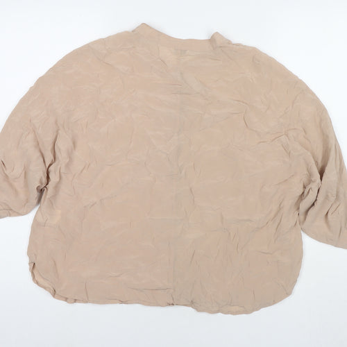 Poetry Womens Beige Silk Basic Button-Up Size 16 Round Neck