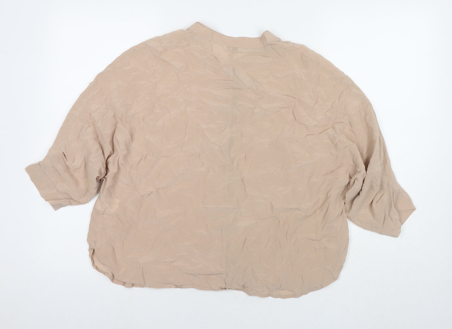 Poetry Womens Beige Silk Basic Button-Up Size 16 Round Neck