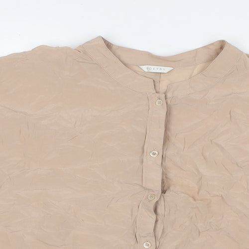Poetry Womens Beige Silk Basic Button-Up Size 16 Round Neck