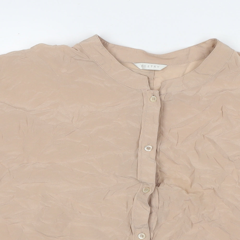 Poetry Womens Beige Silk Basic Button-Up Size 16 Round Neck