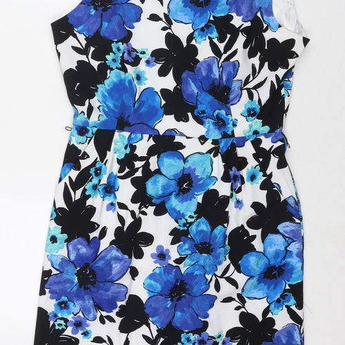 Studio I Womens Blue Floral Polyester A-Line Size 10 Round Neck Zip