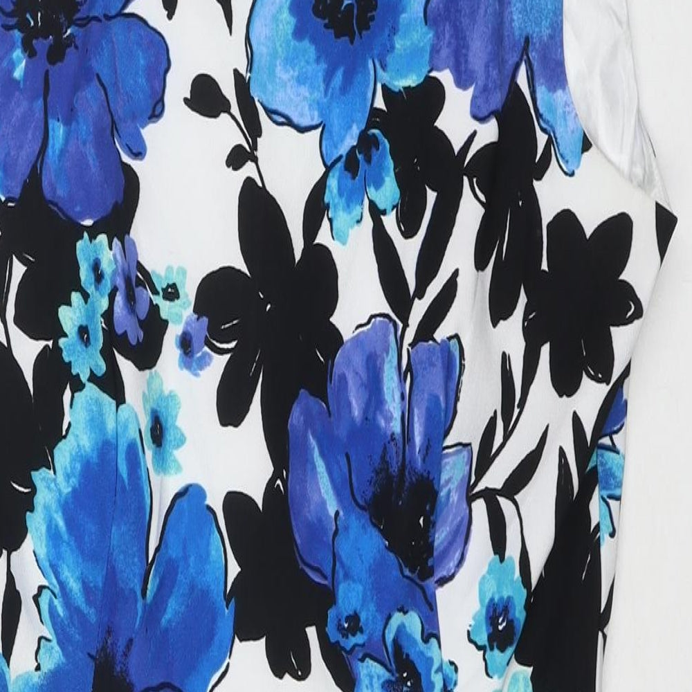 Studio I Womens Blue Floral Polyester A-Line Size 10 Round Neck Zip