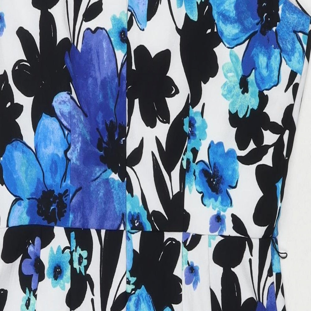 Studio I Womens Blue Floral Polyester A-Line Size 10 Round Neck Zip