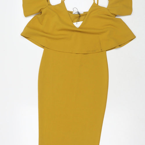 Missguided Womens Yellow Polyester Bodycon Size 8 Off the Shoulder Pullover