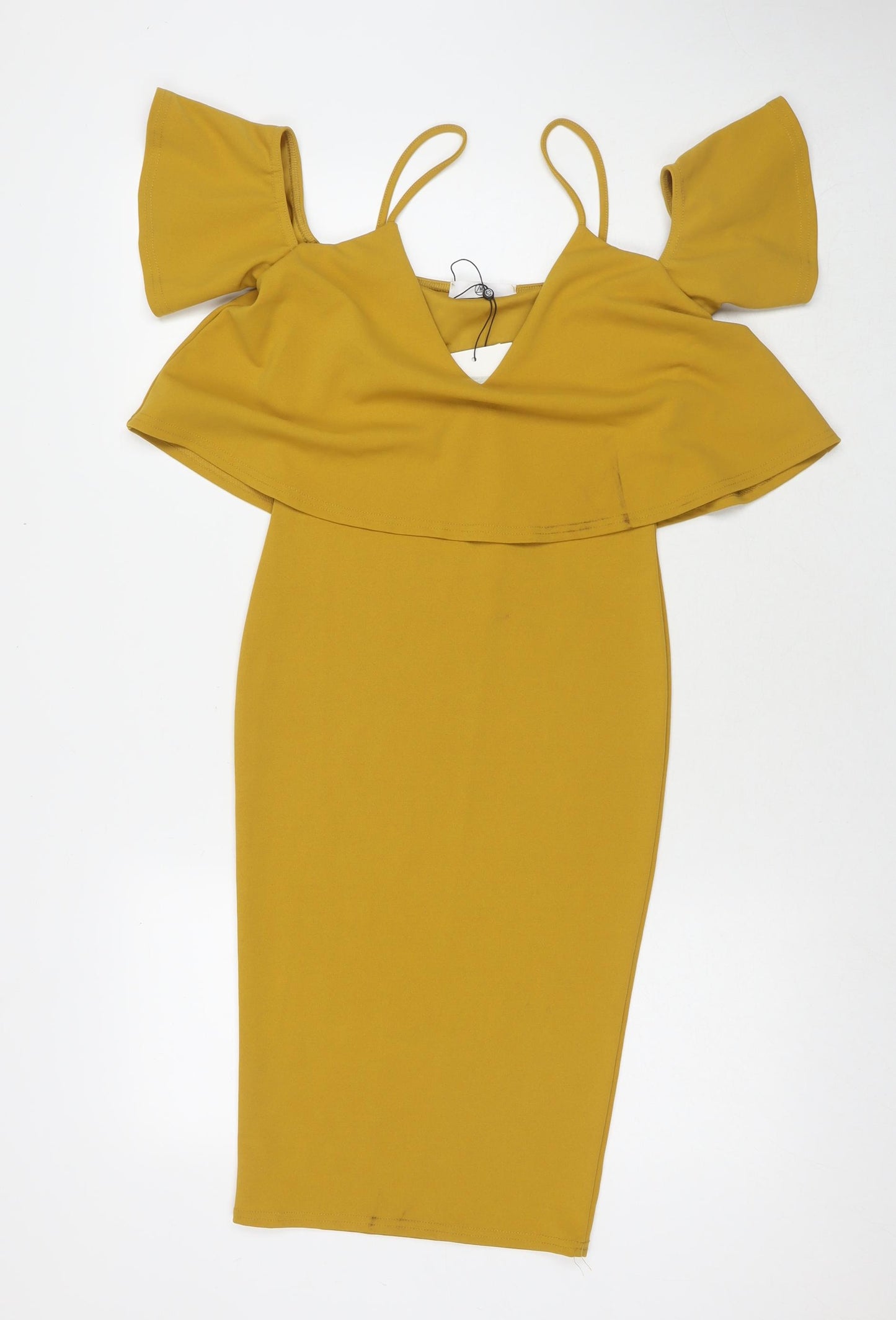 Missguided Womens Yellow Polyester Bodycon Size 8 Off the Shoulder Pullover
