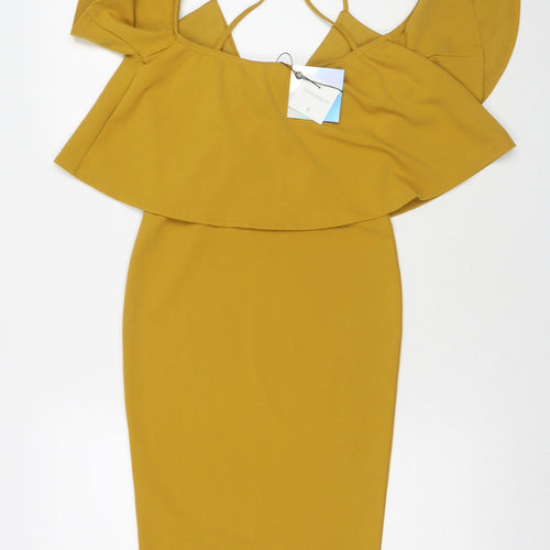 Missguided Womens Yellow Polyester Bodycon Size 8 Off the Shoulder Pullover