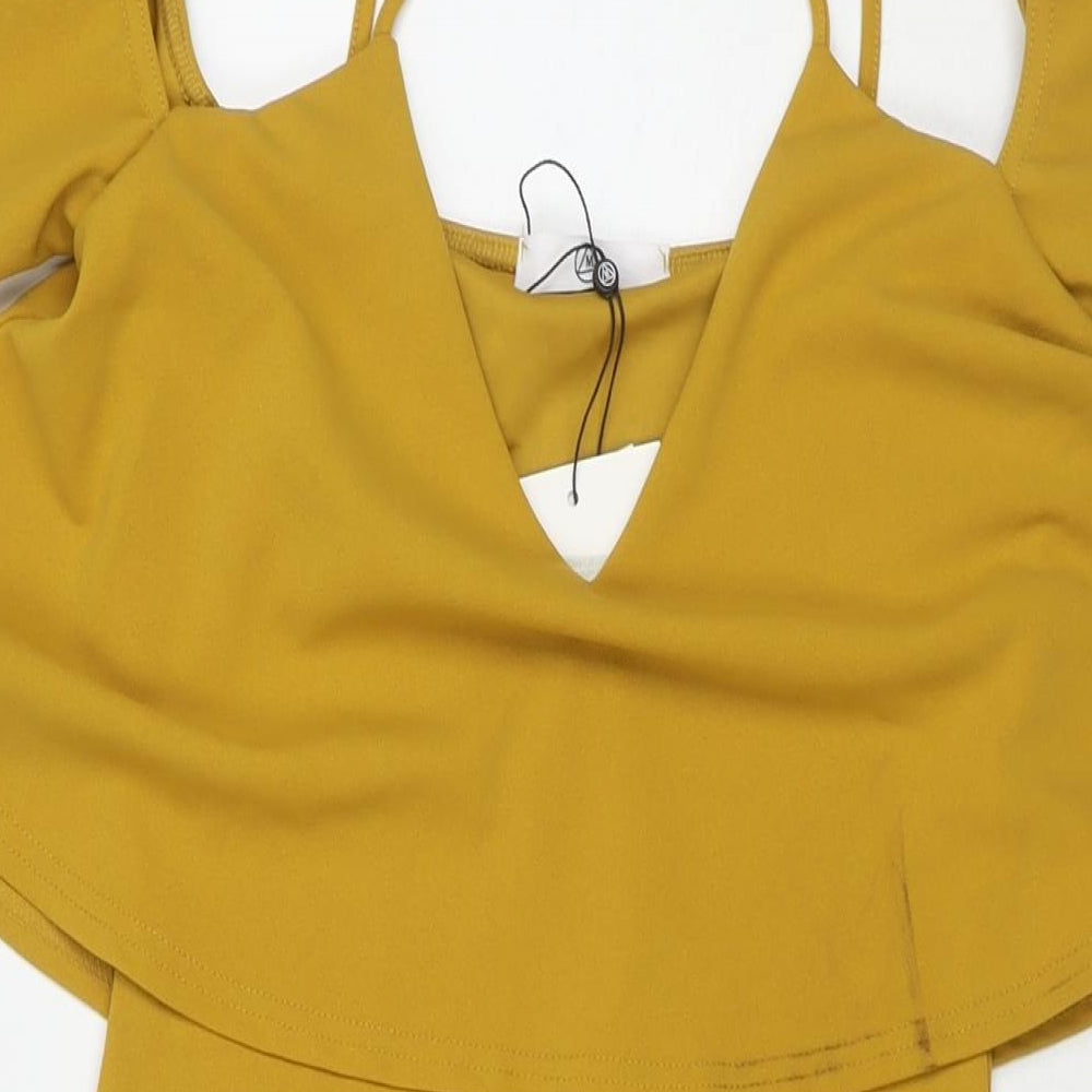 Missguided Womens Yellow Polyester Bodycon Size 8 Off the Shoulder Pullover