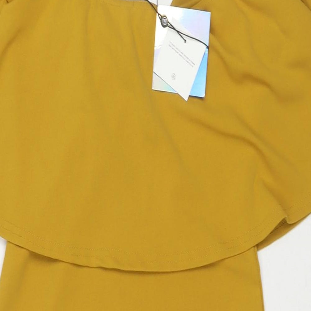 Missguided Womens Yellow Polyester Bodycon Size 8 Off the Shoulder Pullover