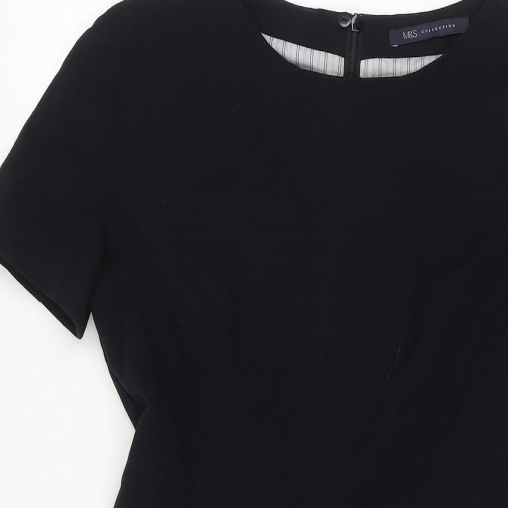 Marks and Spencer Womens Black Polyester Shift Size 8 Round Neck Zip