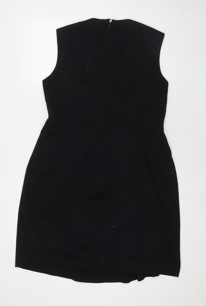 Marks and Spencer Womens Black Polyester A-Line Size 16 Round Neck Zip
