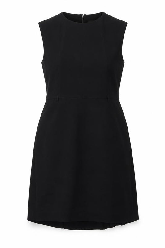 Front view of Marks & Spencer women’s black polyester a-line, size UK 16, round neck zip