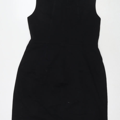 Marks and Spencer Womens Black Polyester A-Line Size 16 Round Neck Zip