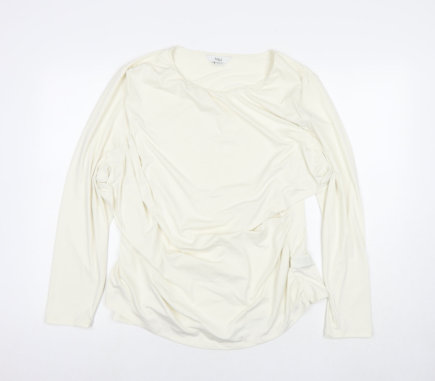 Marks and Spencer Womens White Polyester Basic Blouse Size 24 Round Neck
