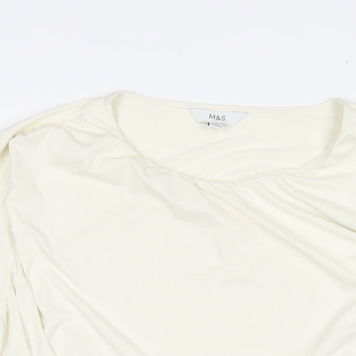 Marks and Spencer Womens White Polyester Basic Blouse Size 24 Round Neck