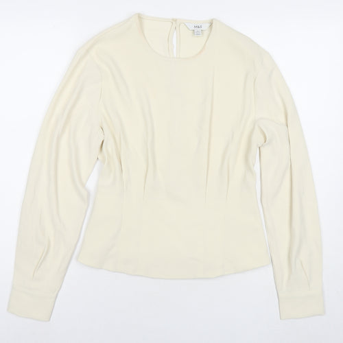 Marks and Spencer Womens Ivory Polyester Basic Blouse Size 10 Round Neck