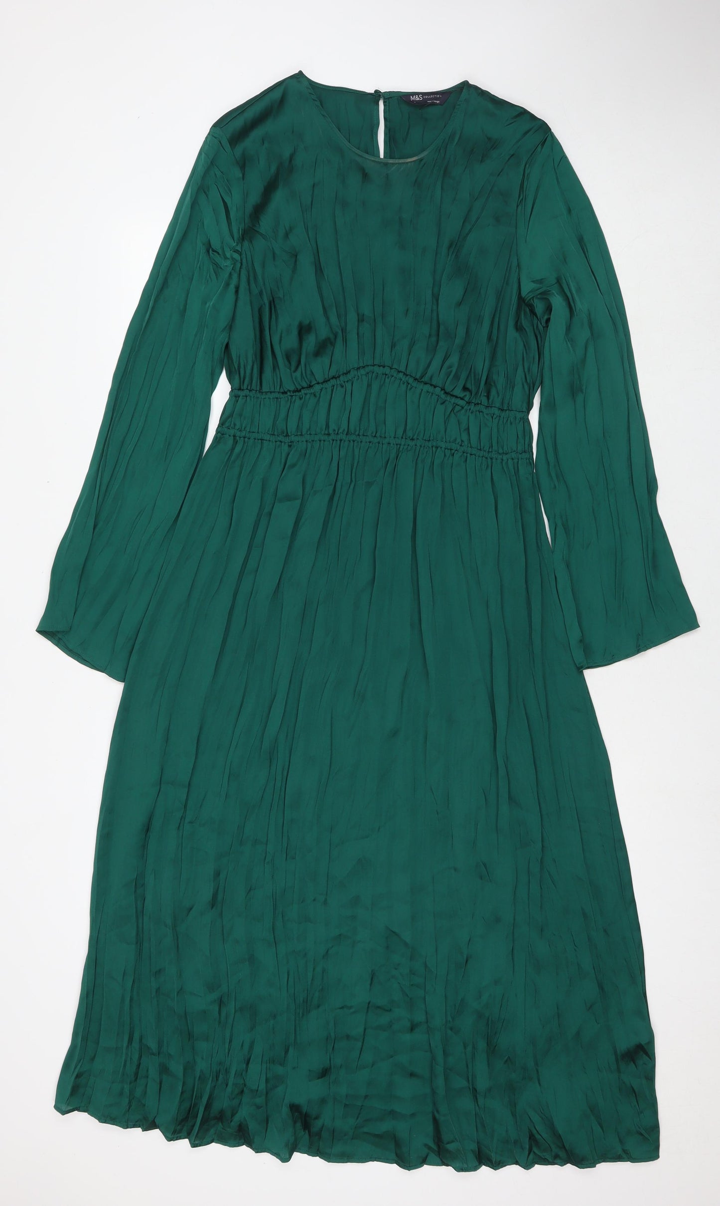 Marks and Spencer Womens Green Polyester Maxi Size 14 Round Neck Button