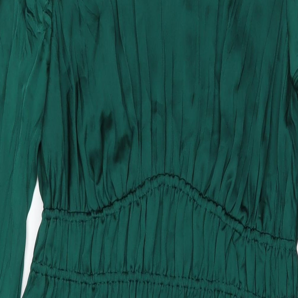 Marks and Spencer Womens Green Polyester Maxi Size 14 Round Neck Button