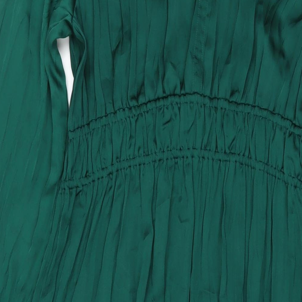 Marks and Spencer Womens Green Polyester Maxi Size 14 Round Neck Button