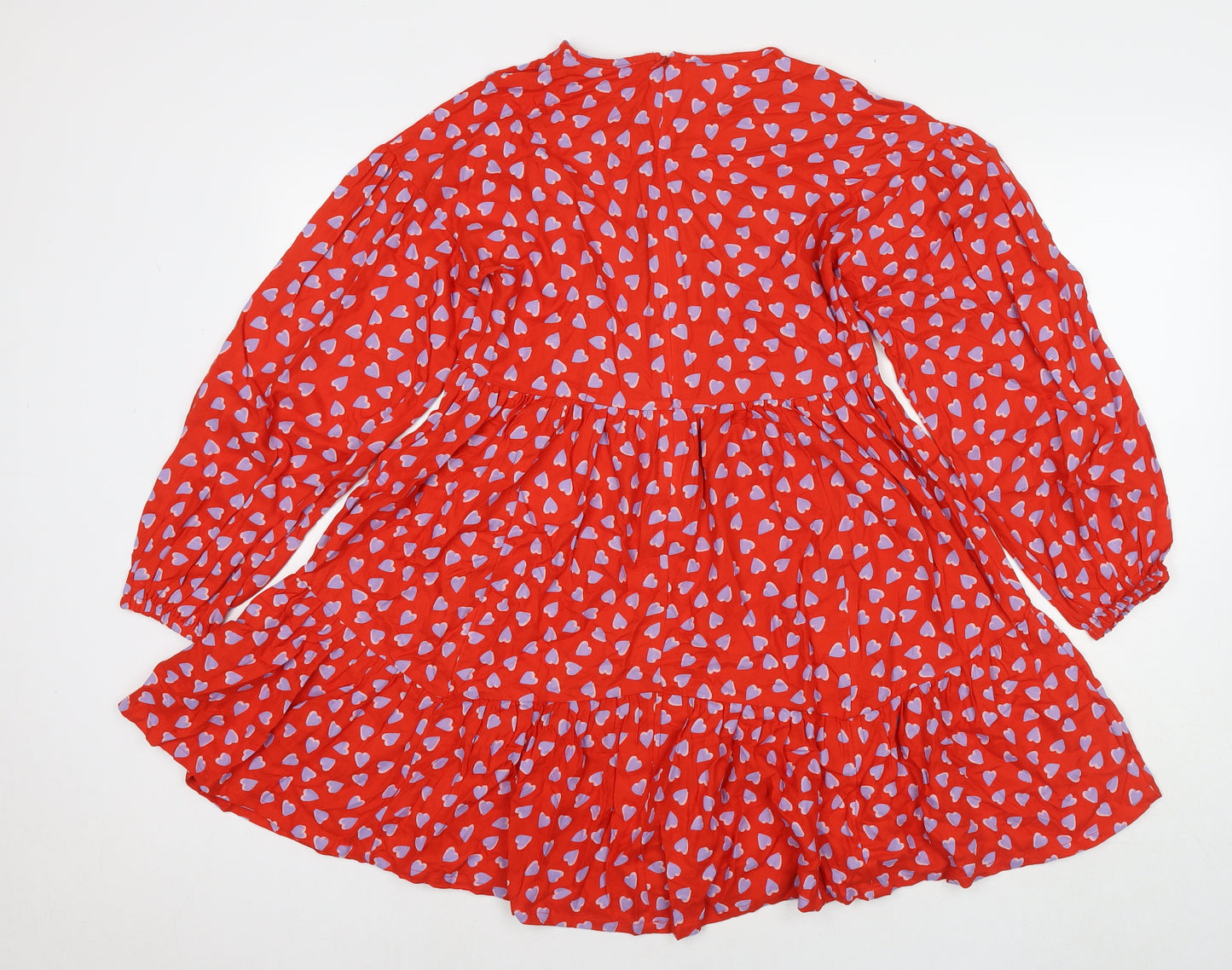 Marks and Spencer Girls Red Geometric Viscose Fit & Flare Size 12-13 Years Round Neck Zip - Hearts