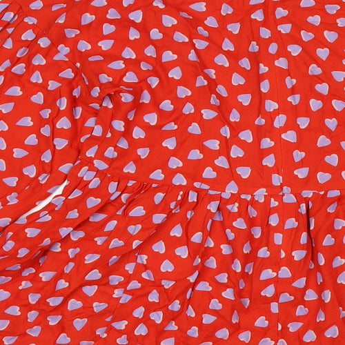 Marks and Spencer Girls Red Geometric Viscose Fit & Flare Size 12-13 Years Round Neck Zip - Hearts