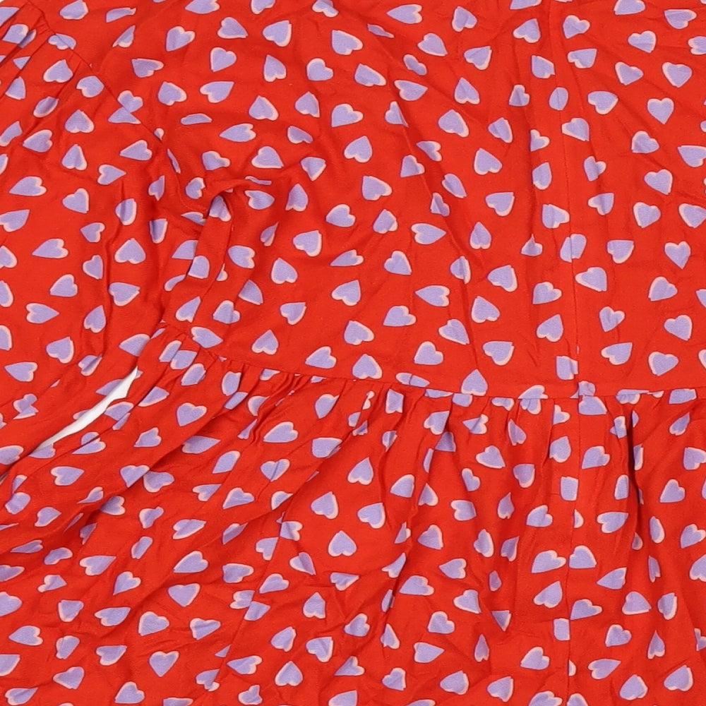 Marks and Spencer Girls Red Geometric Viscose Fit & Flare Size 12-13 Years Round Neck Zip - Hearts