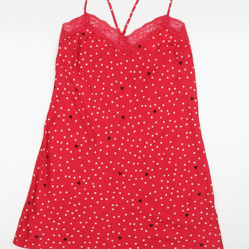 Marks and Spencer Womens Red Polka Dot Polyester Babydoll Dress Size 10 - Hearts