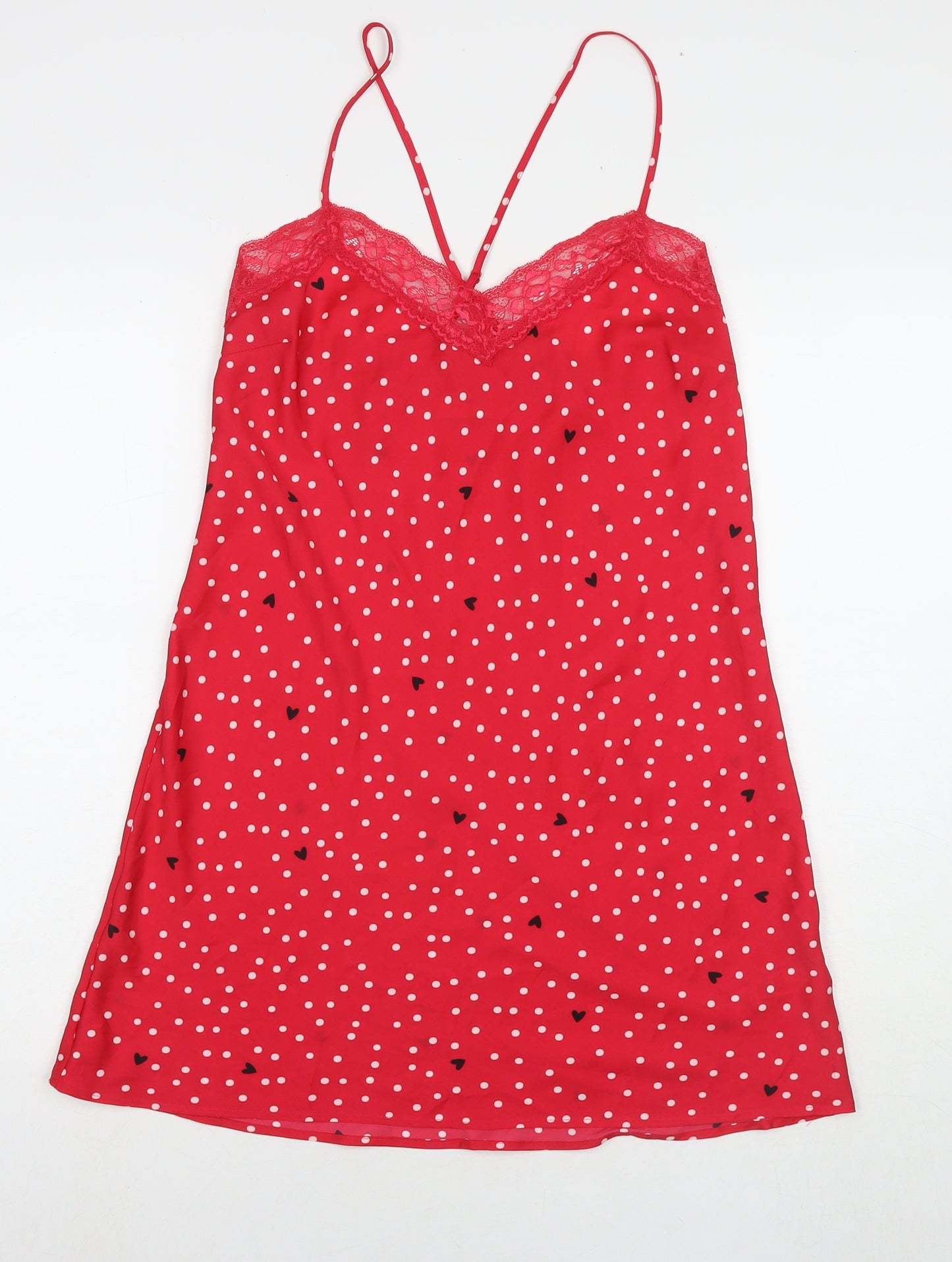 Marks and Spencer Womens Red Polka Dot Polyester Babydoll Dress Size 10 - Hearts