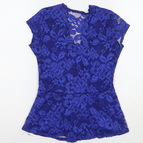Quiz Womens Blue Polyester Basic Blouse Size 10 V-Neck