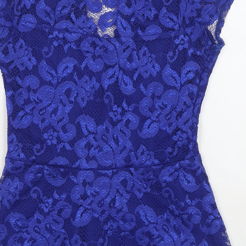 Quiz Womens Blue Polyester Basic Blouse Size 10 V-Neck