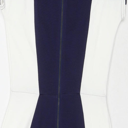 Closet Womens Blue Colourblock Polyester A-Line Size 10 Round Neck Zip