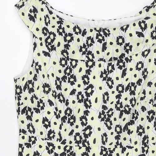Principles Womens Multicoloured Floral Cotton Fit & Flare Size 12 Round Neck Zip