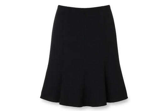 Front view of EWM women’s black polyester maxi skirt, size UK 16