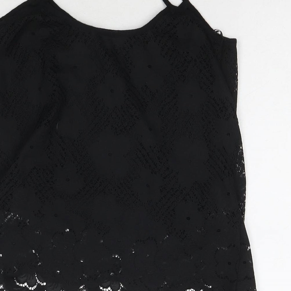 New Look Womens Black Polyester Basic Tank Size 12 Round Neck