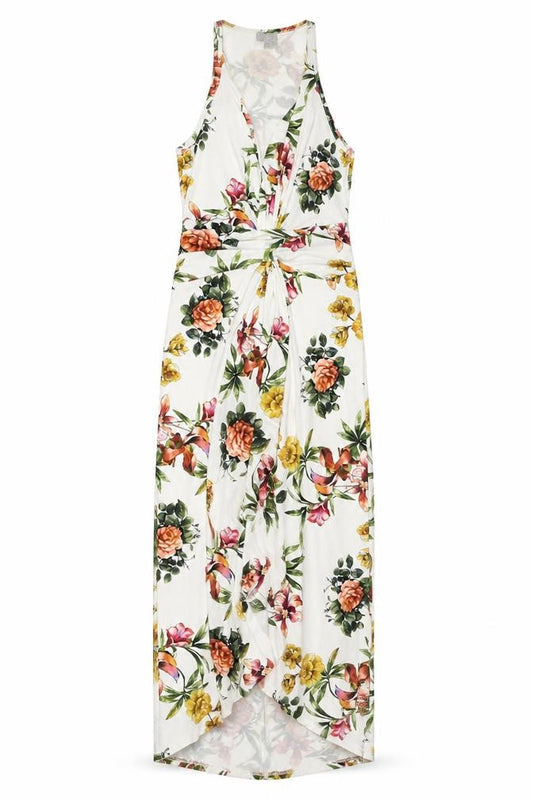 Front view of ASOS women’s multicoloured floral polyester maxi, size UK 6, v-neck pullover