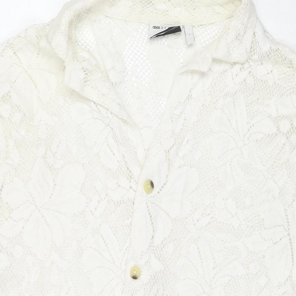 ASOS Mens White Cotton Button-Up Size L Collared Button