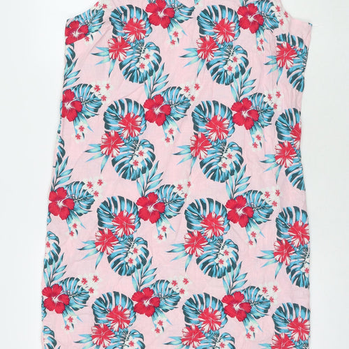 B.You Womens Pink Floral Linen Tank Dress Size 16 Round Neck Zip