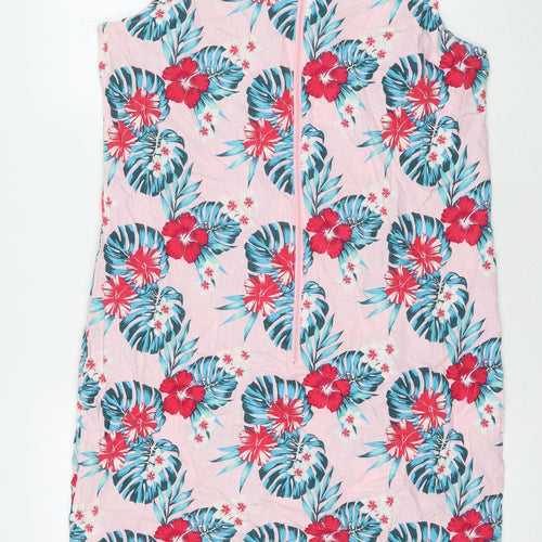 B.You Womens Pink Floral Linen Tank Dress Size 16 Round Neck Zip