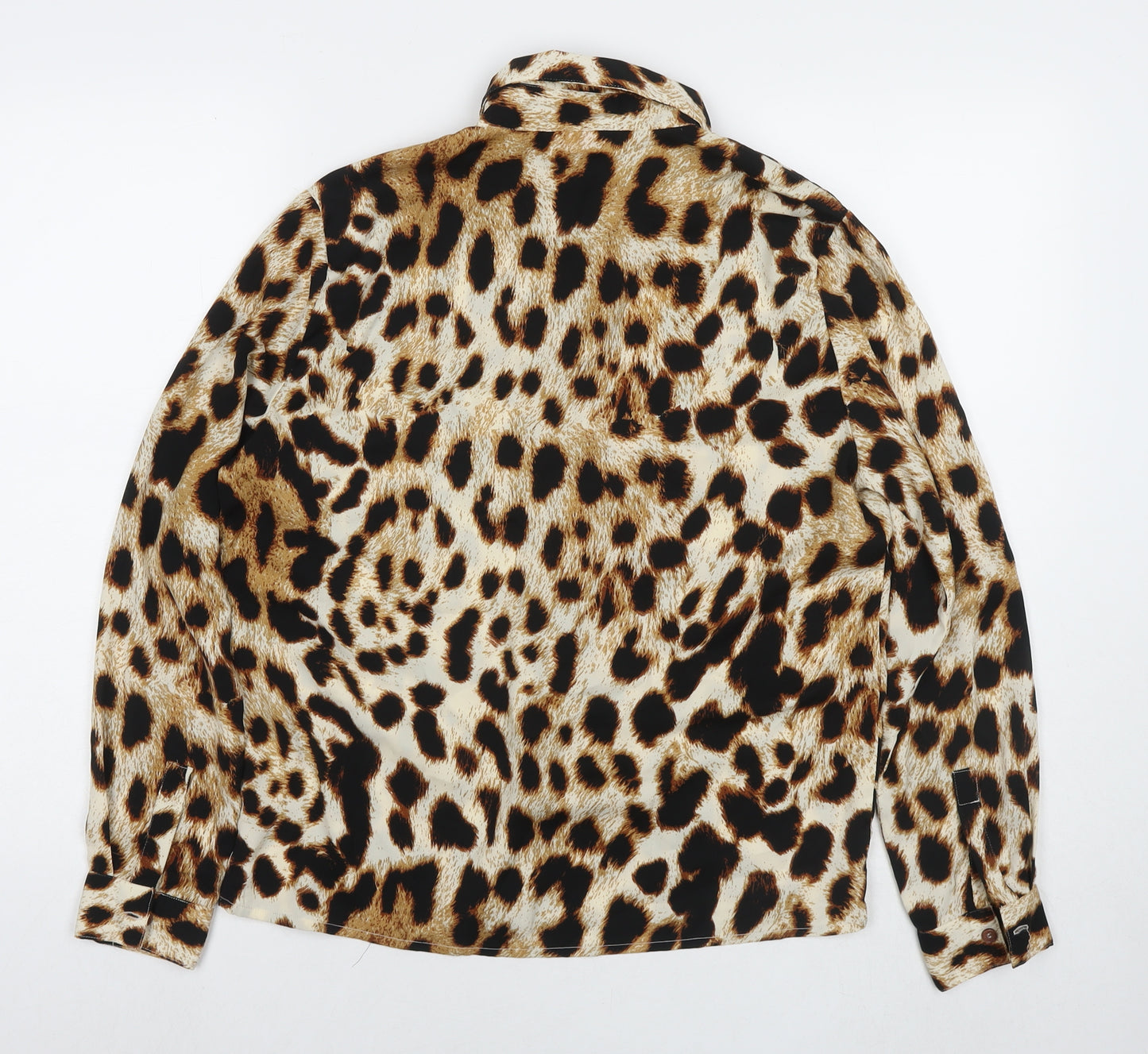 Dancing Leopard Womens Beige Animal Print Polyester Basic Button-Up Size 14 Collared