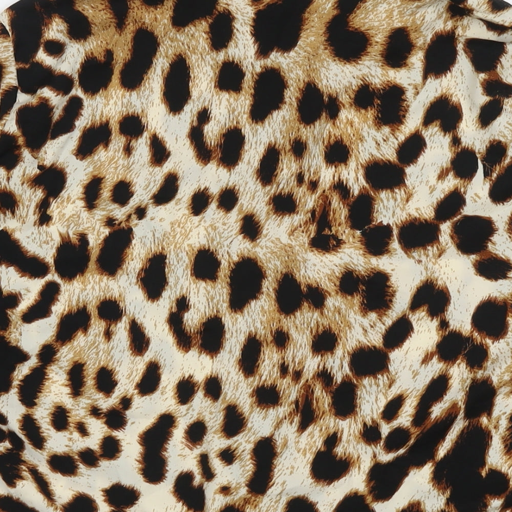Dancing Leopard Womens Beige Animal Print Polyester Basic Button-Up Size 14 Collared