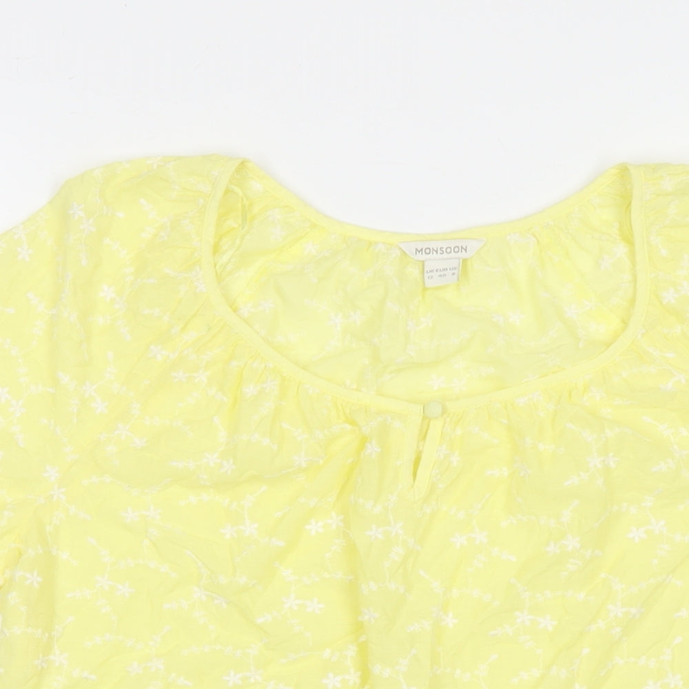 Monsoon Womens Yellow Cotton Basic T-Shirt Size 12 Round Neck