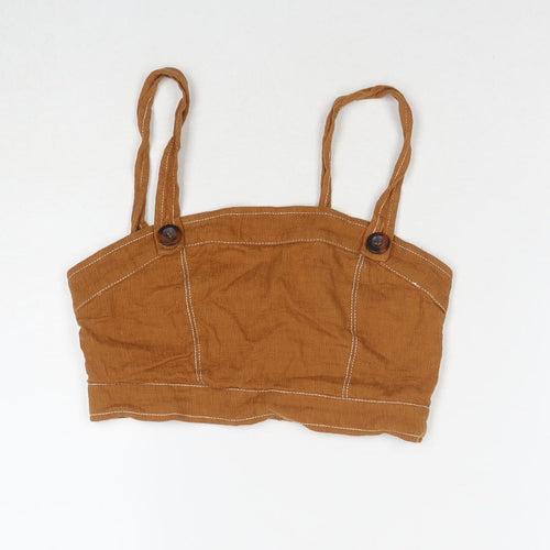 Pull&Bear Womens Brown Viscose Cropped Tank Size S Square Neck