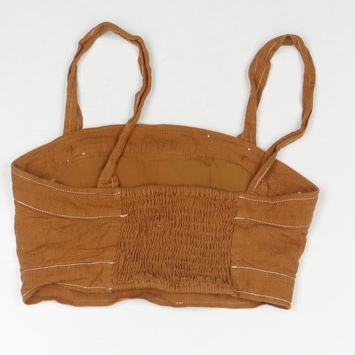 Pull&Bear Womens Brown Viscose Cropped Tank Size S Square Neck
